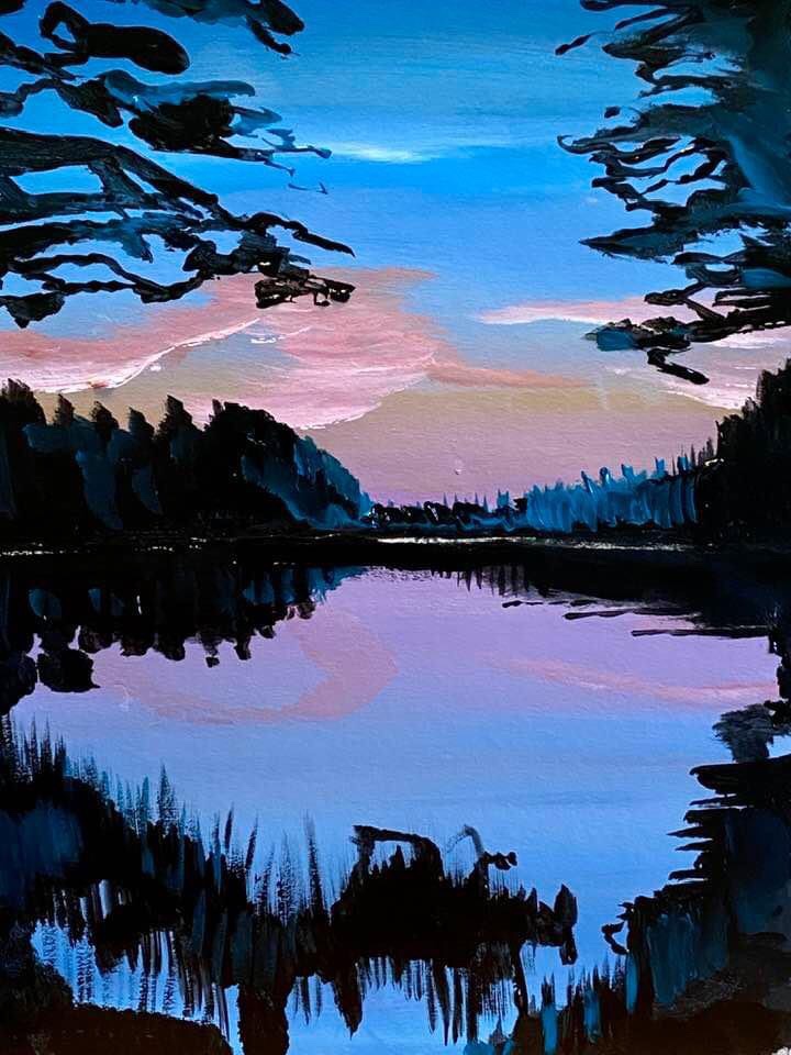 Konstnär Andreas Douglas Rörqvist Konst Gallerier Solnedgång Sjö Landskapsmotiv Akrylfärg Inspiration Konst 