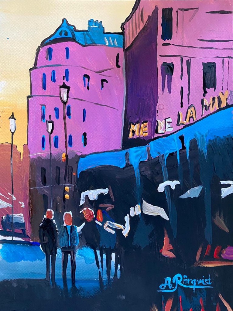 Cityscape Streetart Watercolor Streetart Konstnär Andreas Rörqvist Paris Akrylfärg Konst