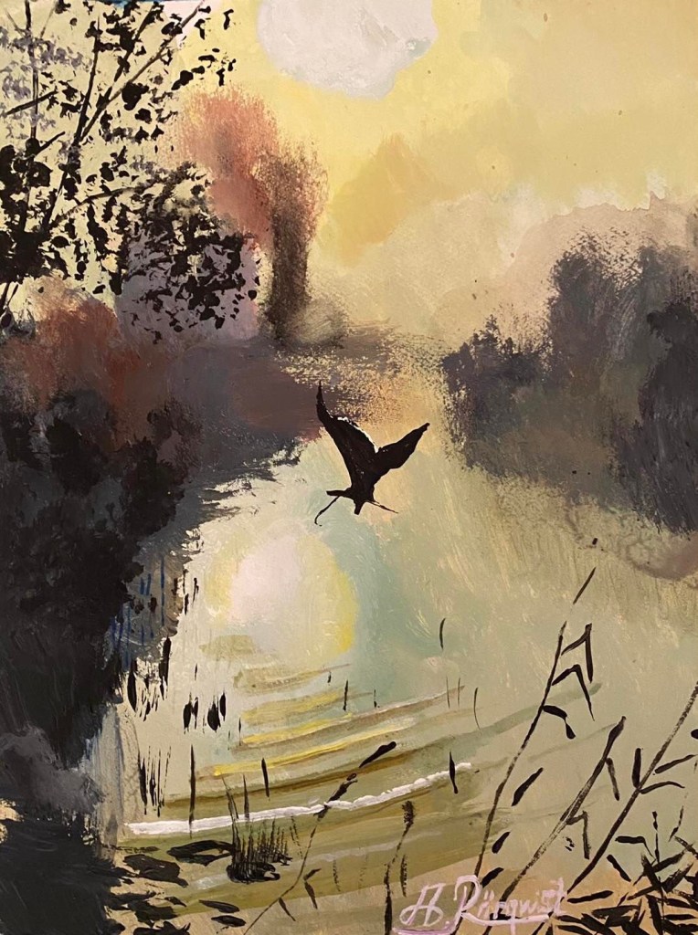 Konstnär Andreas Rörqvist Landskap Akrylfärg Målning Konst Akrylmålning Watercolor Sunrise Gryning Konstnär 