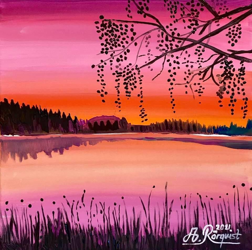 Art Sunset Råsjöbro, Östergötland Sweden Sjö Lake Pink Sunset Solnedgång Andreas Rörqvist