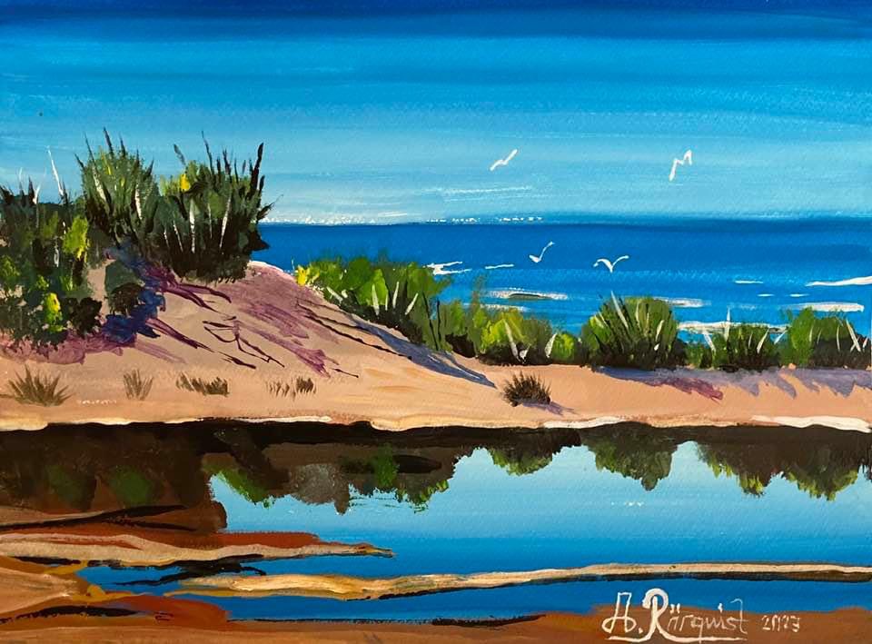 Konstnär Andreas Rörqvist strandkanten Newcastle Beach Konstverk Konstgalleri Storbritannien Nordöstra England UK Stränder Havsmotiv Nordsjön Levande Konst Realistiskt