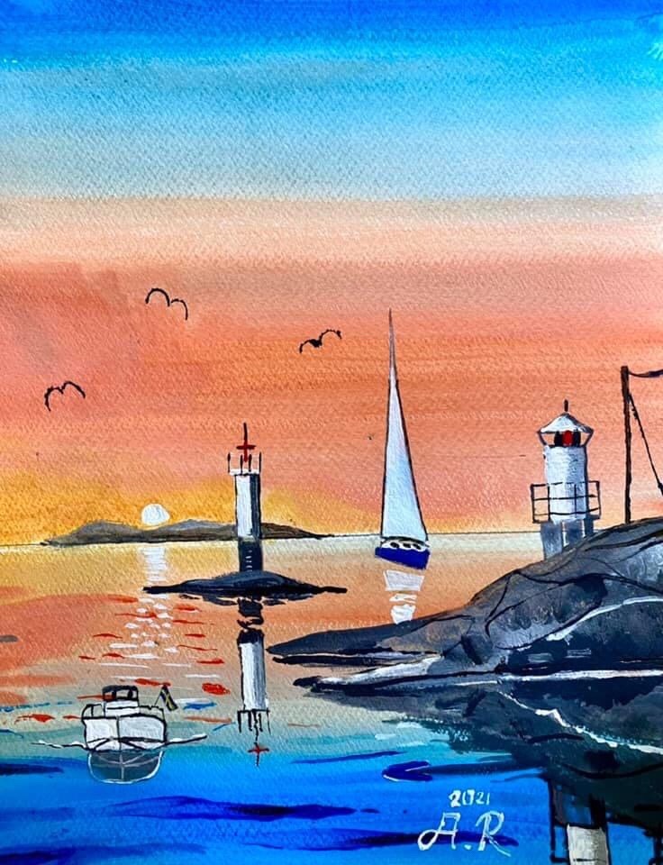 Konstnär Andreas Rörqvist Oceanlandscape Konstgalleri Konst Göteborgsmotiv Göteborgs Skärgård Landskap Akrylfärg Fyr GBG Båtliv