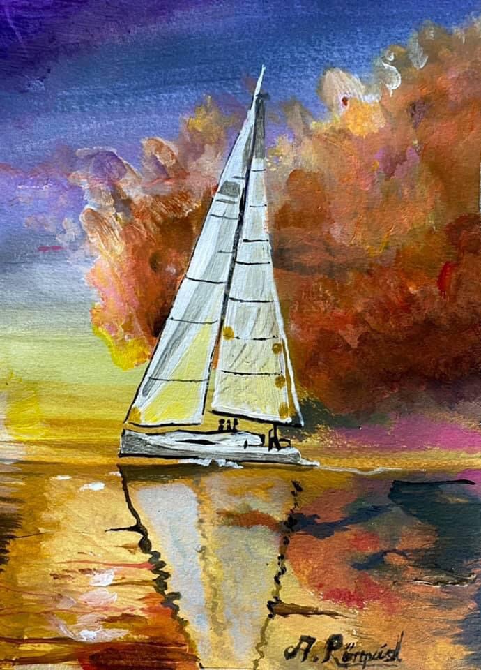 Havsmotiv Skärgård Bohuslän Segelbåt Art Golden Sunset Västkusten Konst Andreas Rörqvist 