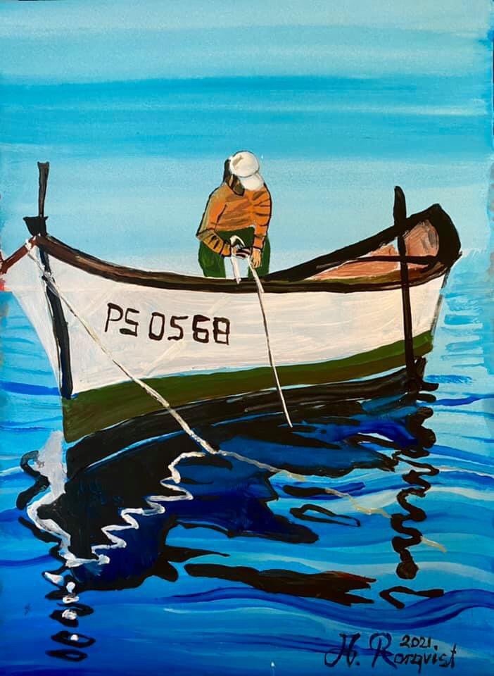 Konstnär Andreas Rörqvist Fiskare Konst Skärgård Hav Skärgård Båtar Hav Skärgårdsmotiv Fiske 