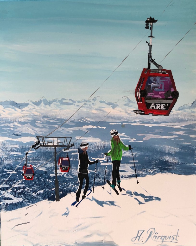 Åre, Sweden Andreas Rörqvist Skidsemester Fjällen Åreskutan Skidåkning Fjällen Jämtland Skidåkning Konst Landskap Landscape Ski Sweden Konstnär Art Watercolor Akrylmålningar Skidlift Kabinbana
