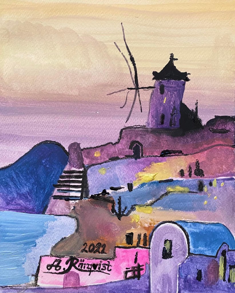 Konstnär Andreas Rörqvist Konst Grekland Santorini Landskapsmotiv Akryl Grekiska öar