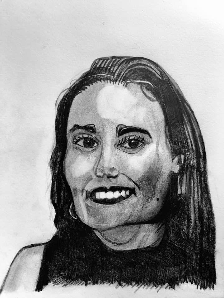 Porträtt Emelie Rörqvist ÅR2020 Konstnär Andreas Rörqvist Porträtter Svartvit Blyerts Konst 