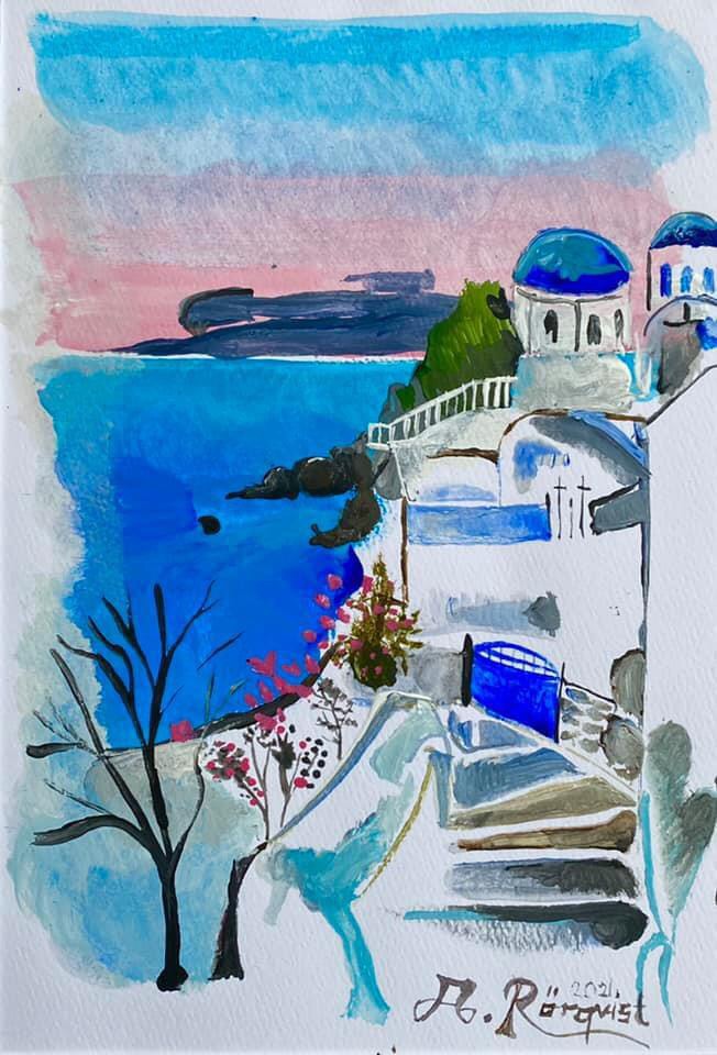 Konstnär Andreas Rörqvist Grekiska öar Santorini Konst Arkitektur Grekland Landskap Byggnader Grekiska öar