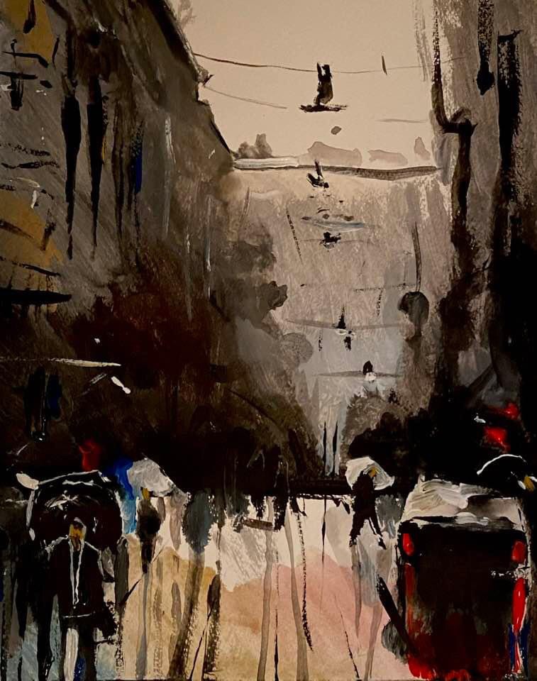 Cityscape Streetart Watercolor konstnär Andreas Douglas Rörqvist Madrid Stadsmotiv Konst 