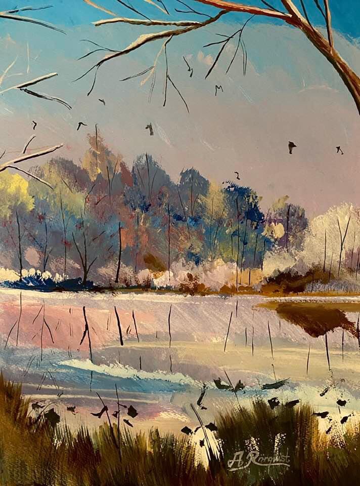 Välen Göteborgsmotiv Vass Landskap Akrylmålning Konst Andreas Rörqvist Näset Västra Frölunda GBG Realism 