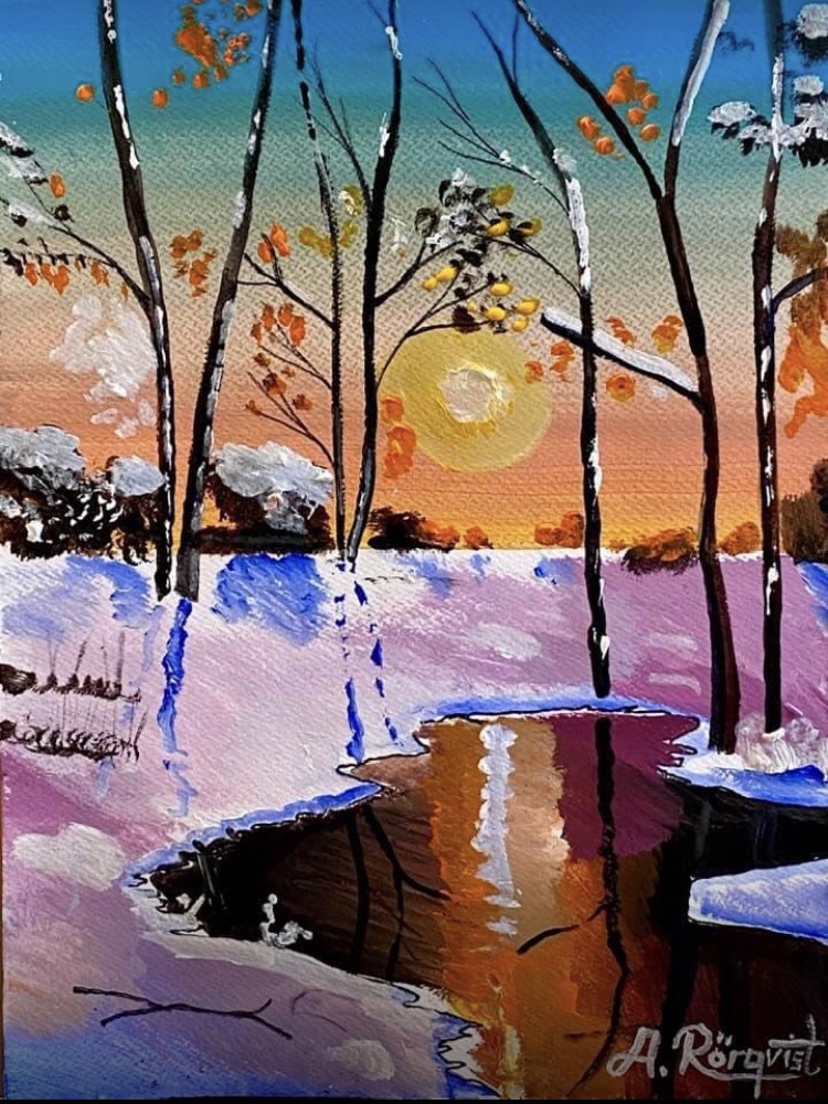 Winterscape Landscape Konstnär Andreas Rörqvist Art Vintermotiv Tavlor Snölandskap Landskap Vintertavla Snölandskap Konst Solnedgång Reflektion Vintermotiv Dalarna Skog Naturmotiv Landskapsmålning Vintermotiv 