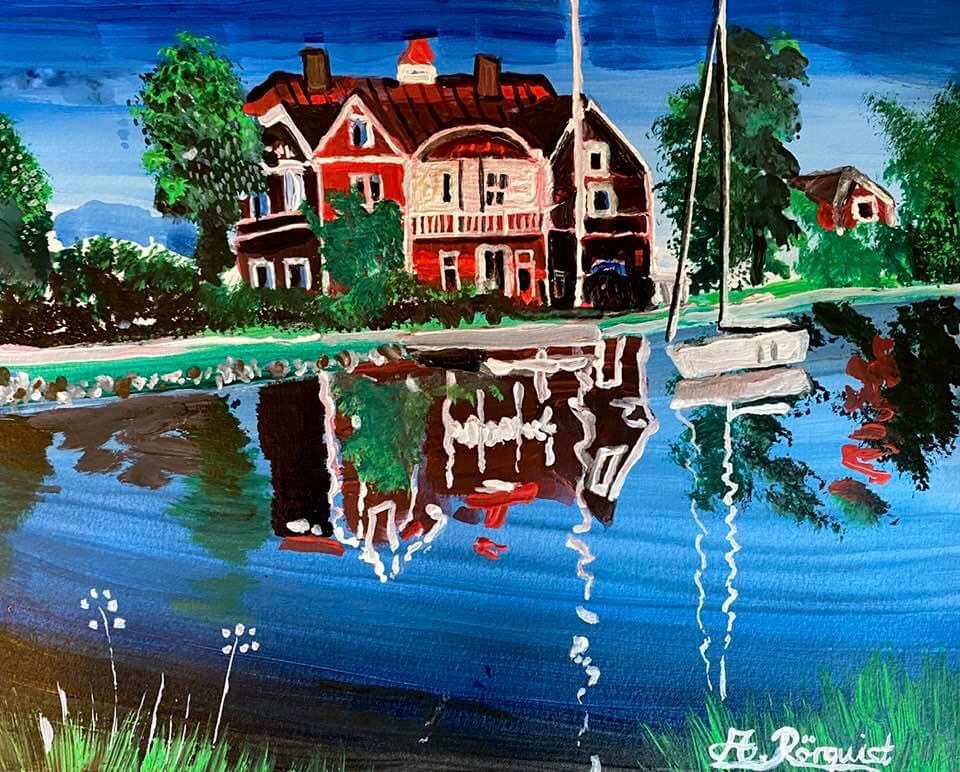 Göta Kanal Hotell Borensberg Västra Götaland Sweden Art Andreas Rörqvist Konst Konstnär Landskap Landscape Hotels Sommar Water Reflection Spegling Stiltje Konstnär Andreas Rörqvist