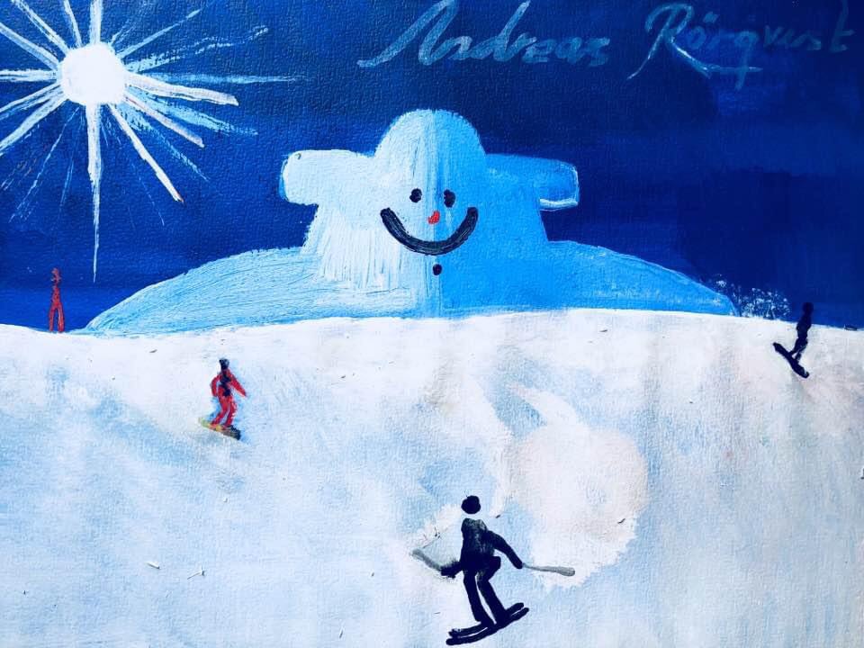 Konstnär Andreas Douglas Rörqvist Konst Sälen Vintermotiv Snölandskap Lindvallen Snögubben Sälen