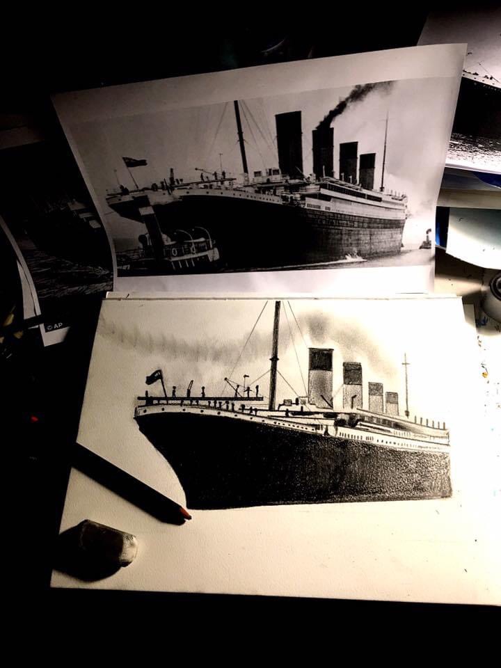 RMS Titanic Skiss Andreas Rörqvist Teckning Art Sketch Rita Fartyg Ships