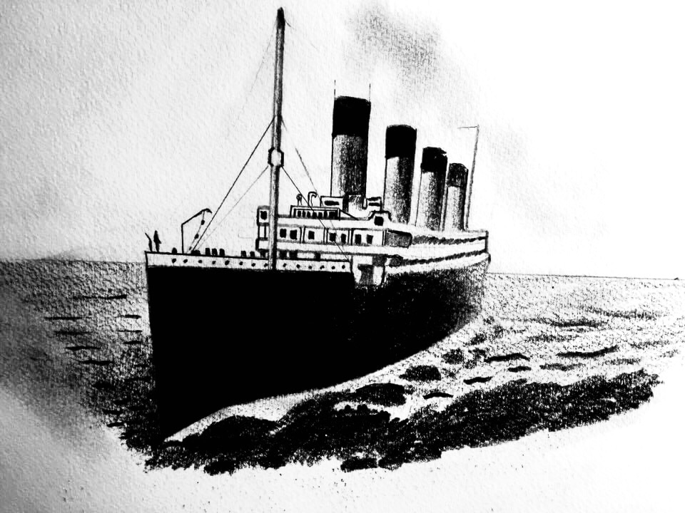 RMS Titanic Andreas Rörqvist Sketch Black and White Art Teckning