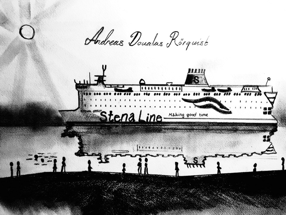 Art Andreas Rörqvist Sketch Göteborgsmotiv Skiss Fartyg Nordsjön Konst