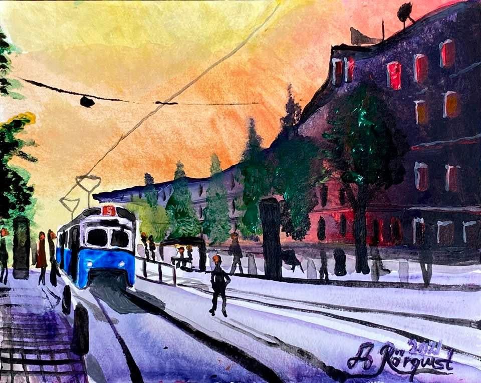 Göteborgsmotiv Konstnär Andreas Rörqvist GBG Inspiration Poseidon Spårvagn Göteborg Spårvagn Cityscape Konst Avenyn Poseidon 