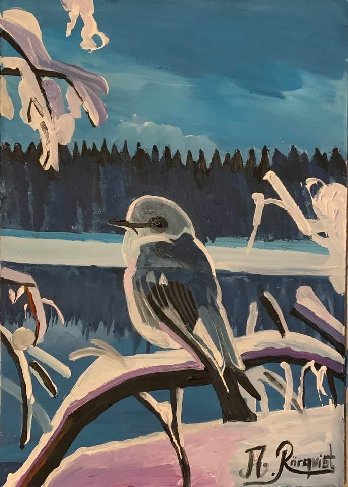 Vintermotiv Konstnär Andreas Rörqvist Måla Fågel Akryl Konst