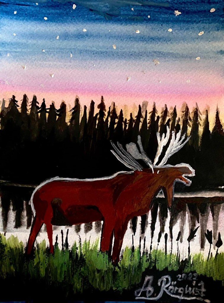 Akrylmålning A3 Djur Älg Norrland Landskap Naturmotiv Konstnär Andreas Douglas Rörqvist Konst Målning Naturmotiv 