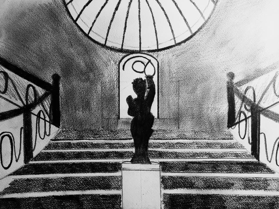 RMS Titanic Skisser Konstnär Andreas Douglas Rörqvist Teckning Art Sketch Rita Fartyg Ships Grand Staircase Förstaklass Lyx