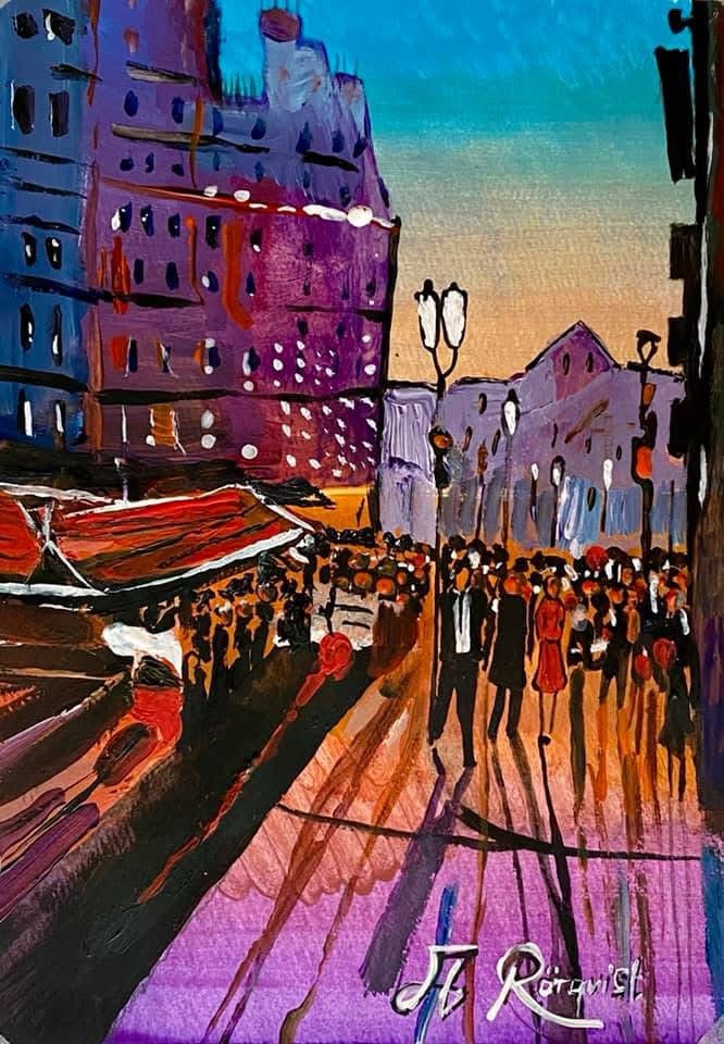 Konstnär Andreas Douglas Rörqvist Parismålning Cityscape Stadsmotiv Konstverk Stadsmotiv Akrylmålning Svenska Konstnärer 