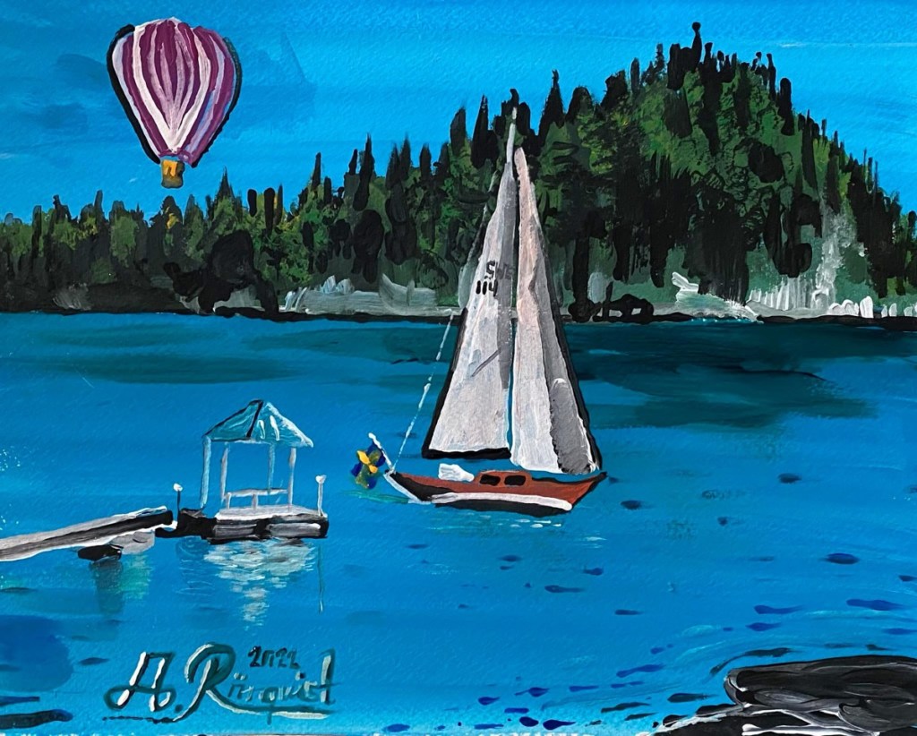 Vann Spa & Hotell, Brastad Gullmarsfjorden Bohuslän Konst Andreas Rörqvist Skärgård Västkusten Bohuskusten Svenska Konstnärer Segelbåt Sommar Landskap  Luftballong 